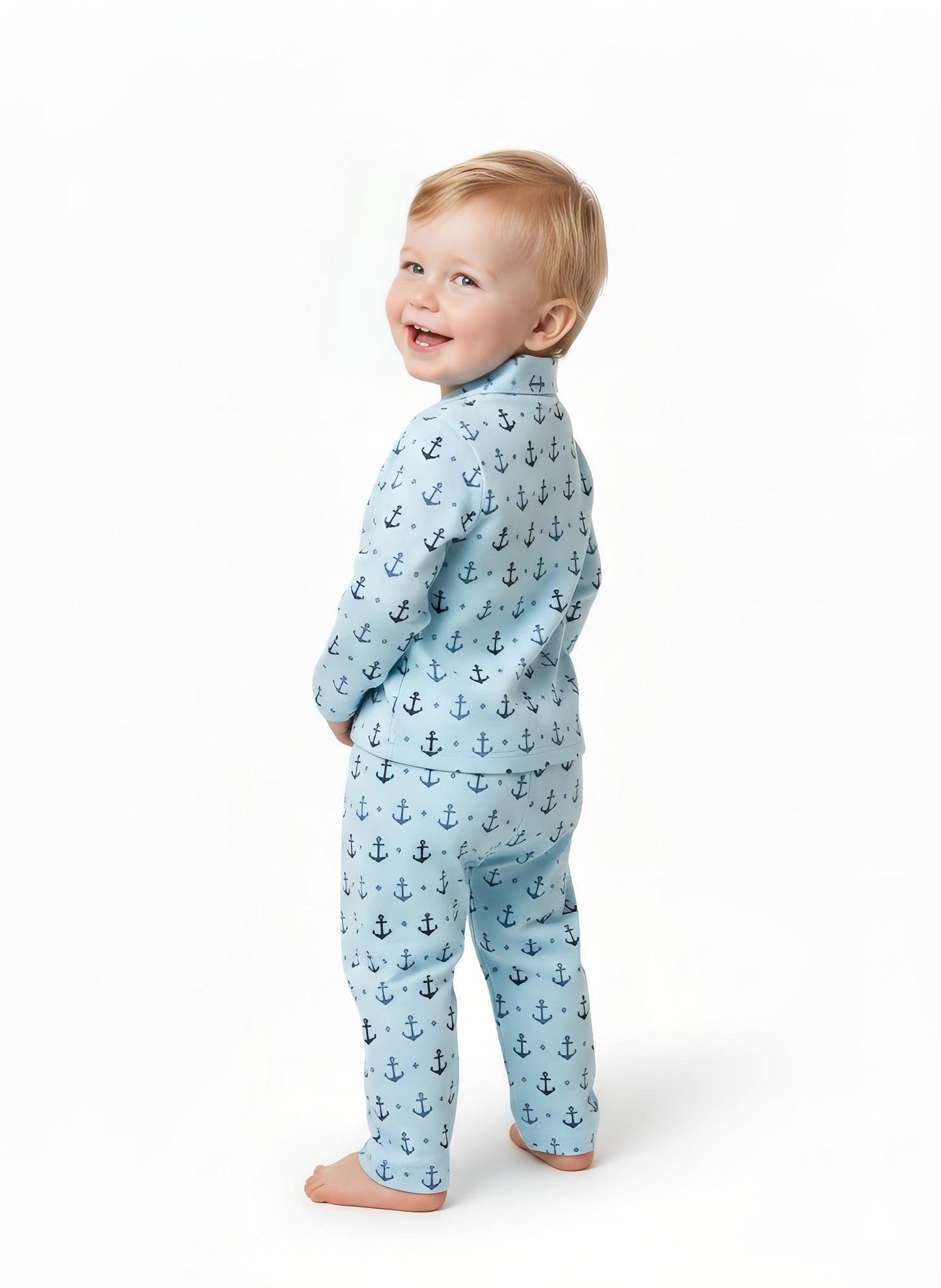 Boutique Girls Boys Pajamas Set Collared Long Sleeve Sleepwear