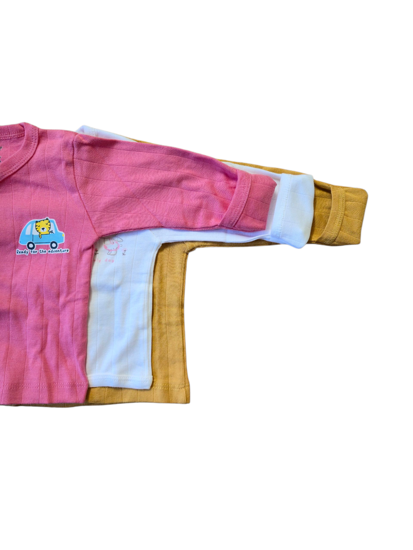 Baby Unisex Front Open Full Sleeves 100% Cotton T-Shirt ( 3 Pairs )