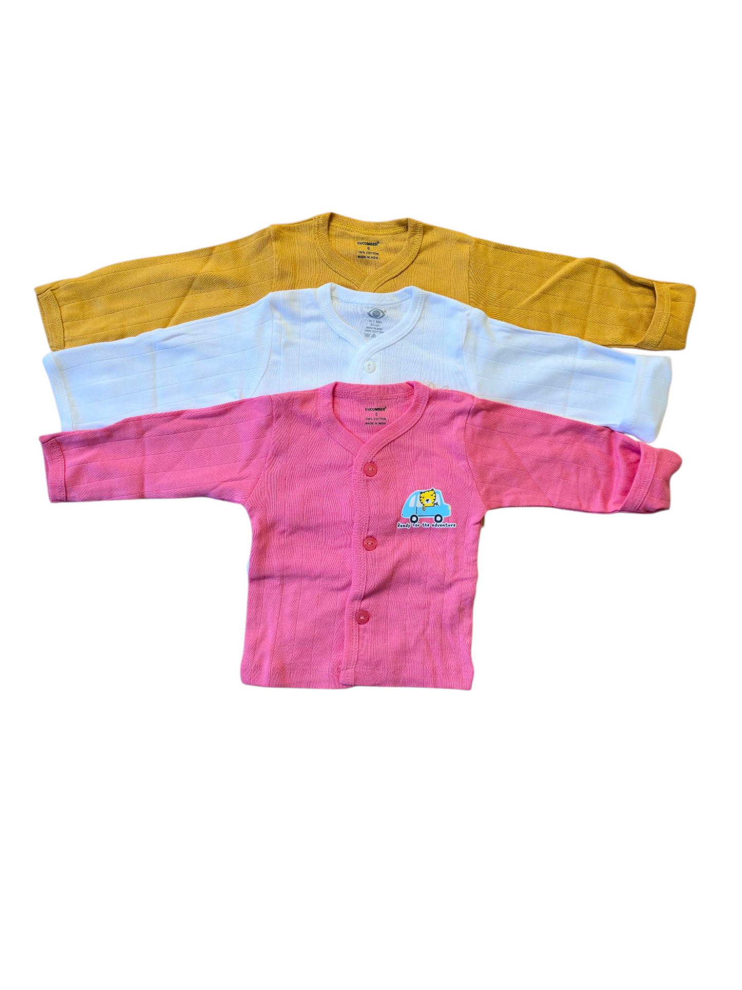 Baby Unisex Front Open Full Sleeves 100% Cotton T-Shirt ( 3 Pairs )